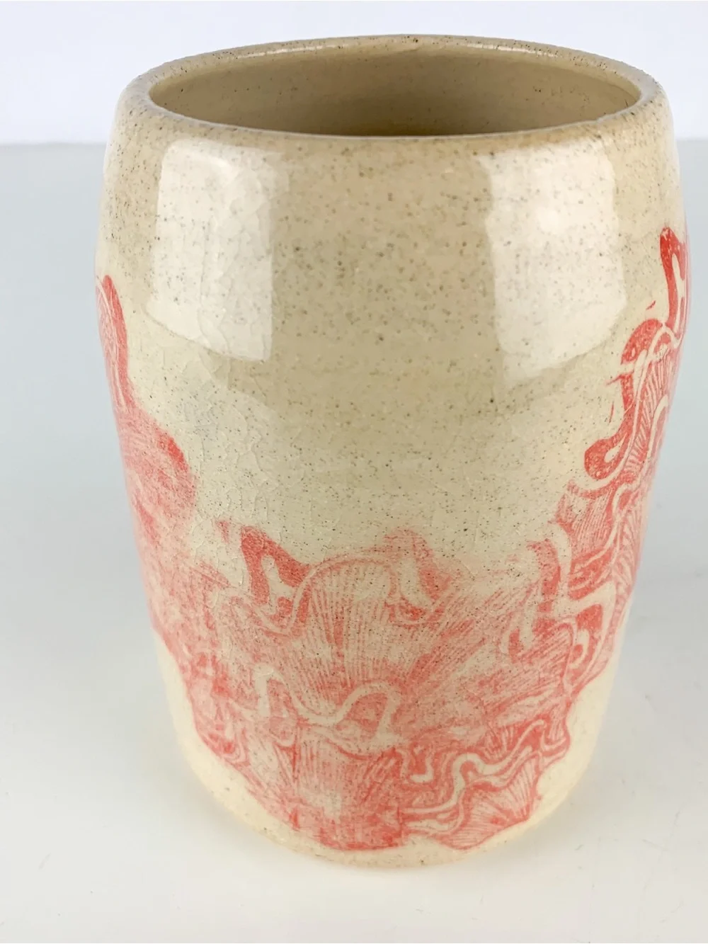 Original Vintage Studio Pottery Vase Pink Squiggle Drip Glaze Signed Ann Pop Art